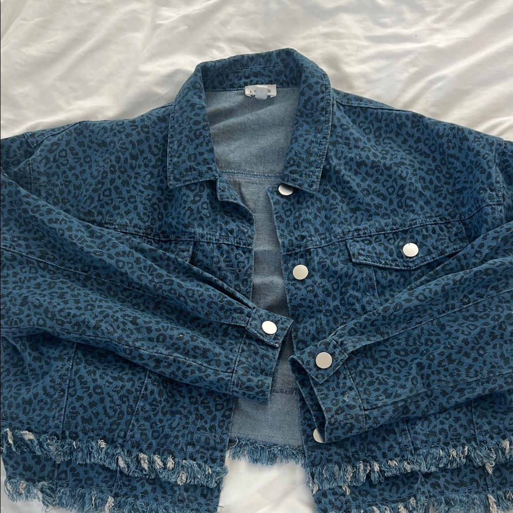 Le Lis Denim Leopard Print Jean Jacket